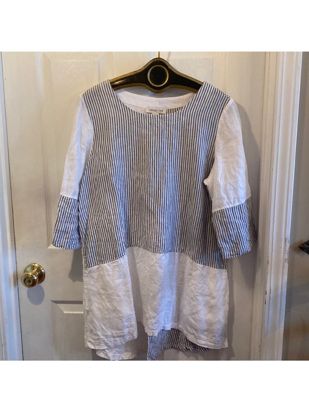 Coldwater Creek M striped linen tunic top